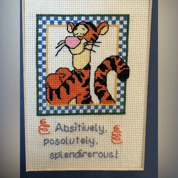 Disney Tigger Handmade Cross-Stitch Art in Cream Frame splendiferous - Picture 4 of 16